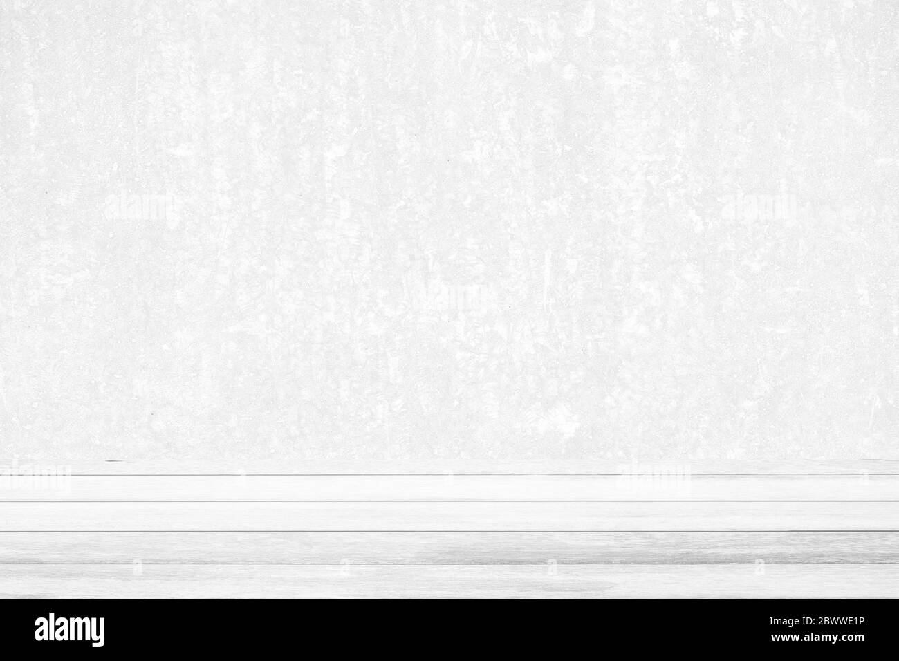 White Wood Table with White Grunge Wall Background, Suitable for