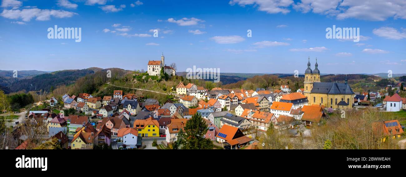 Germany, Bavaria, Gossweinstein, Panorama of rural town Stock Photo