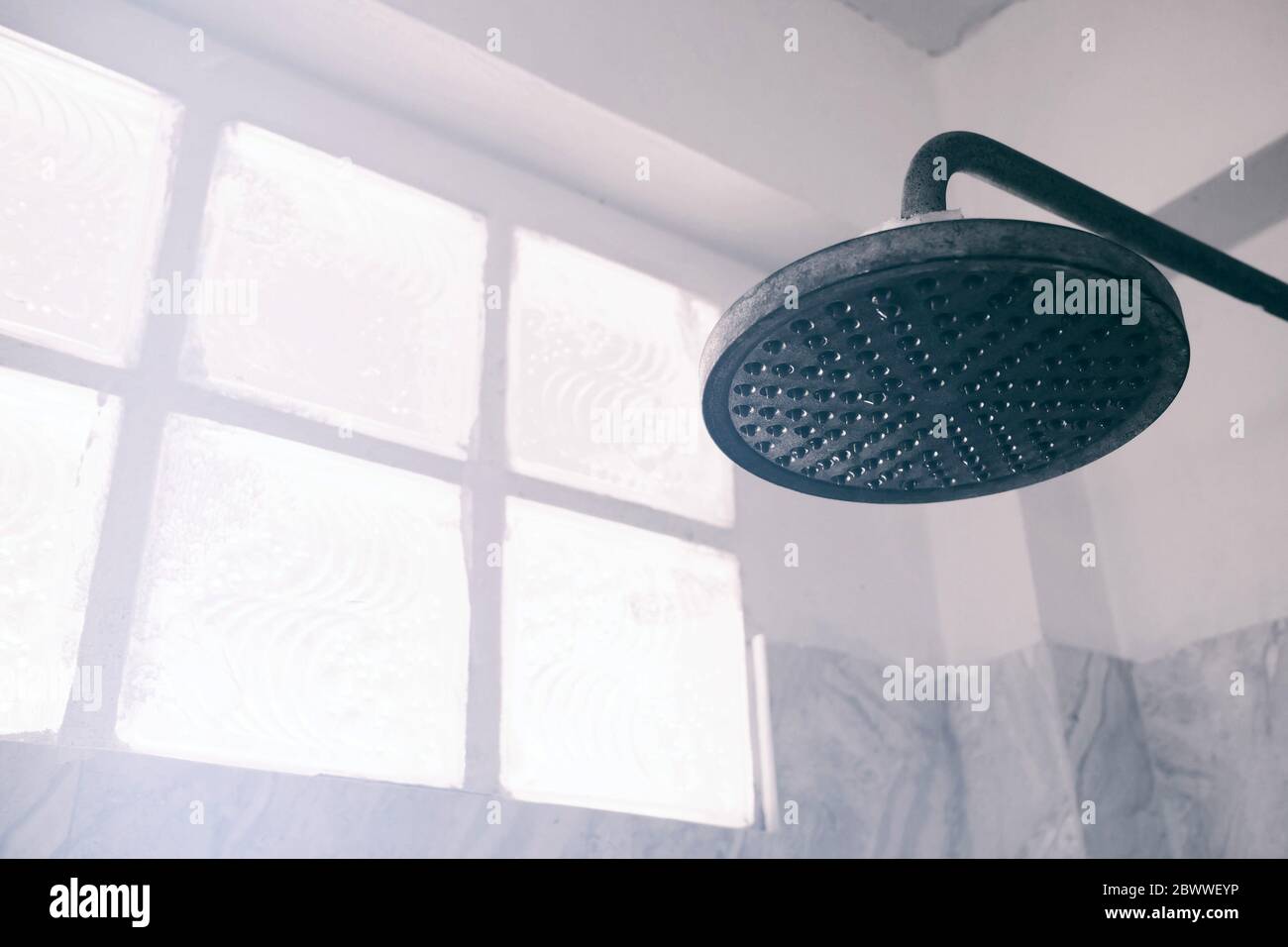 Close up Old Shower Head in Bathroom Stock Photo Alamy