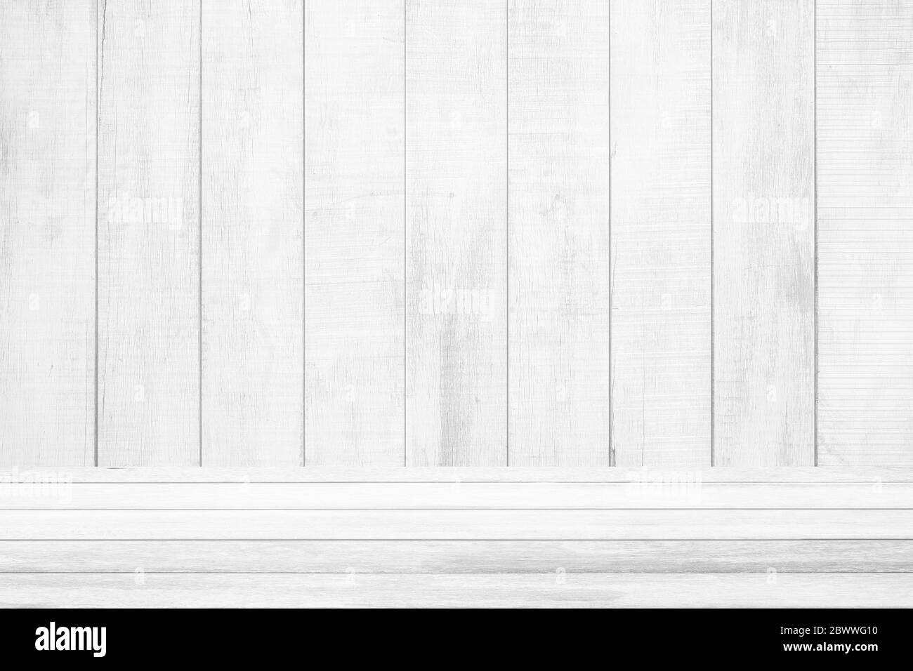 White Wood Table with Wooden Wall Background, Suitable for Product