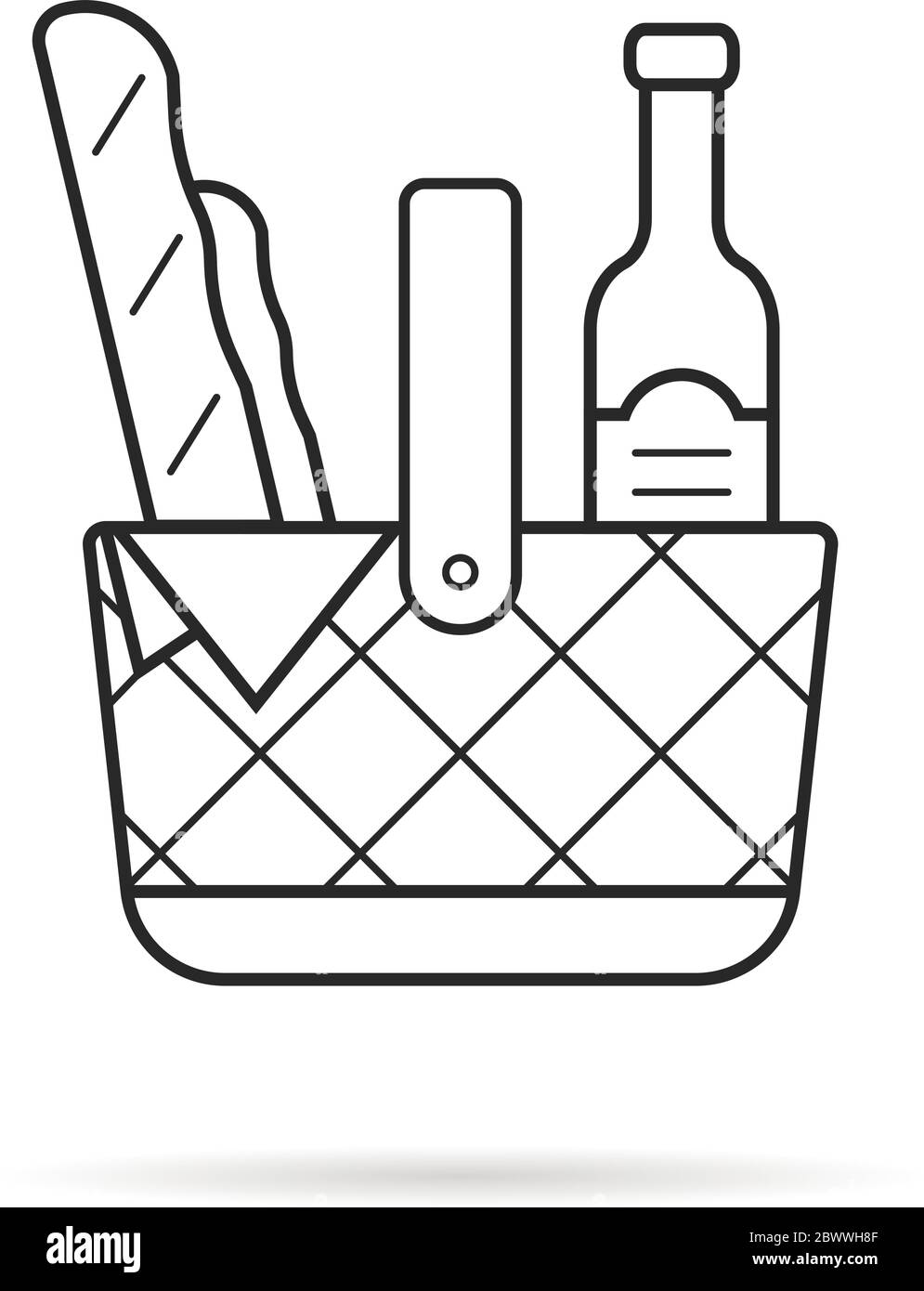 black thin line picnic basket icon with food Stock Vector Image & Art ...