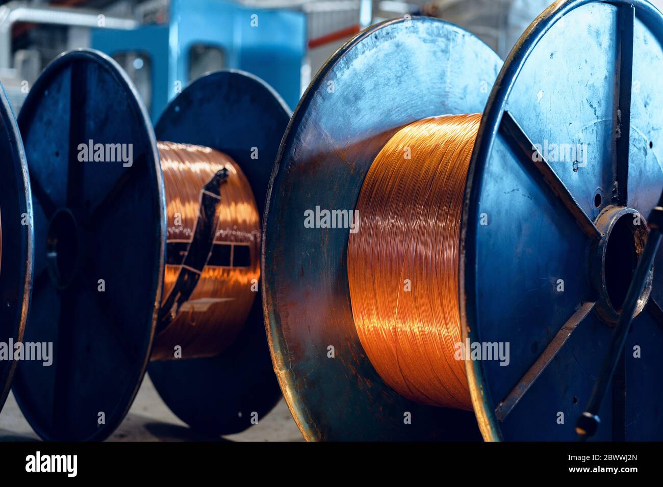 Production of copper wire, cable in reels at factory. Cable factory Stock  Photo - Alamy