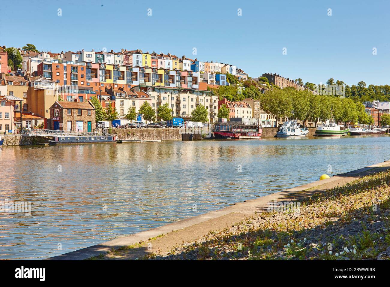 Colourful houses on Cliftonwood Crescent overlooking the River Avon