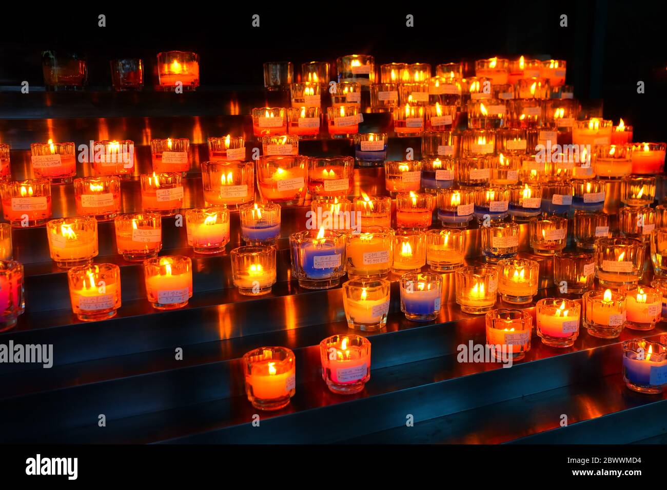 SEOUL, SOUTH KOREA - DECEMBER 29, 2018: Prayer Candles at Jeoldusan Martyrs Shrine in winter time where is a famous landmark of Seoul, South Korea. Stock Photo