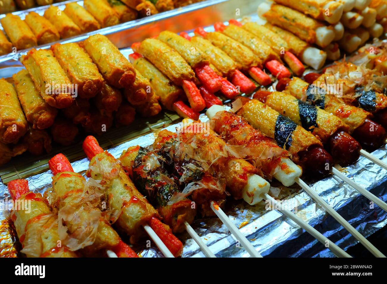 Wrapped Sausages that are the Famous Korean Street Food At Myeongdong