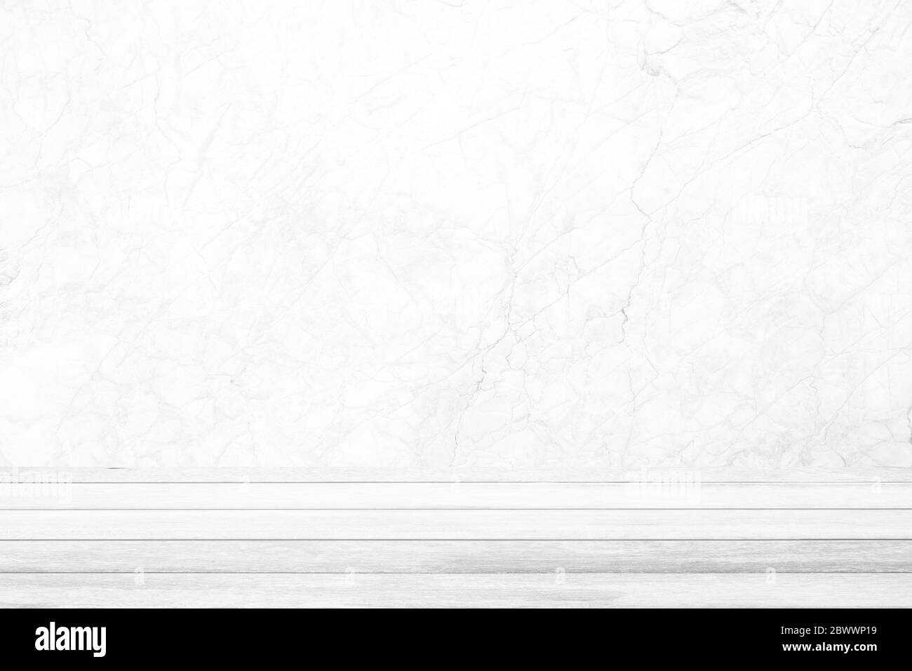 White Wood Table with Marble Wall Background, Suitable for Product