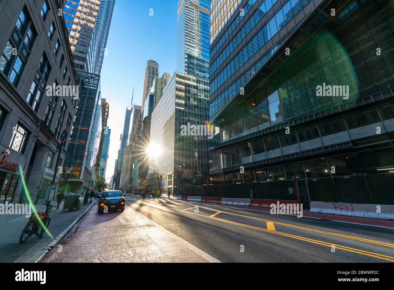 People and traffic disappears from Midtown 42nd Street for impact of COVID-19 at New York NY USA on Memorial Day May 25 2020. Stock Photo