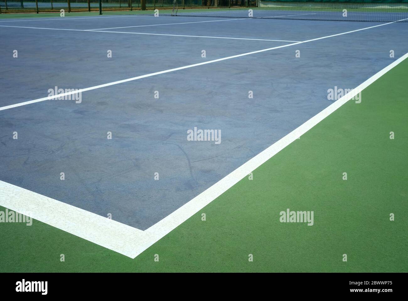 White Line Corner of Tennis Court. Stock Photo