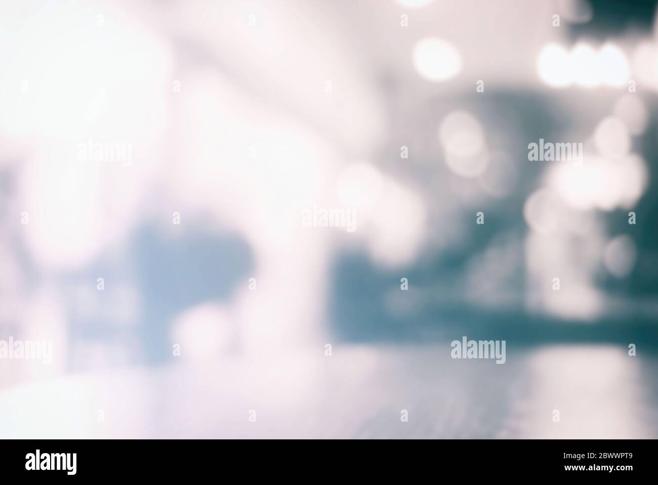 White Blurred Bokeh of Coffee Shop Background. Stock Photo