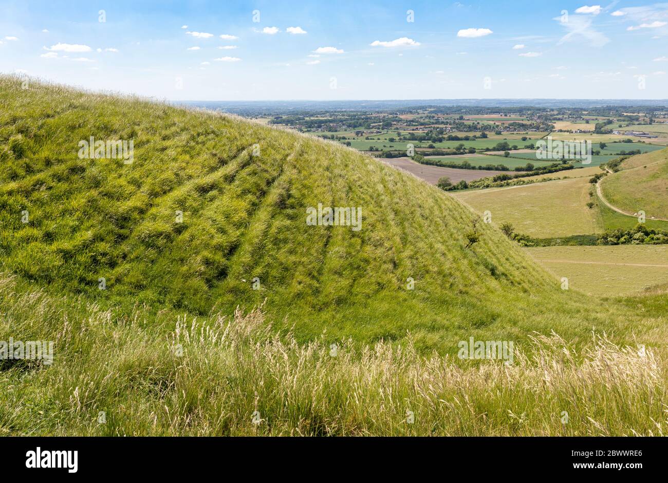 Views from Oliver's Castle an iron age hill fort, Roundway Hill, near Devizes, Wiltshire, England, UK Stock Photo