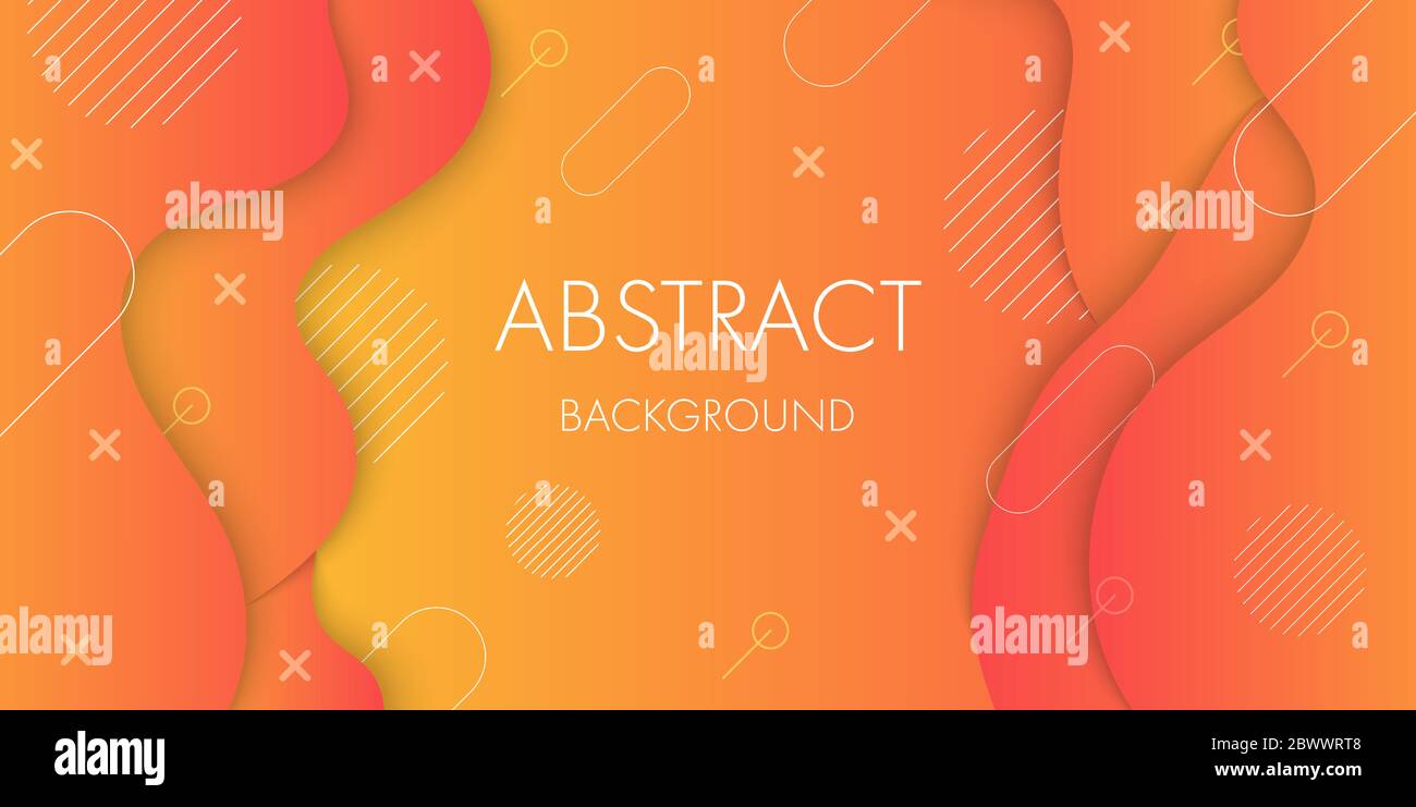 Abstract orange and yellow fluid shape background with geometric element. Stock Vector