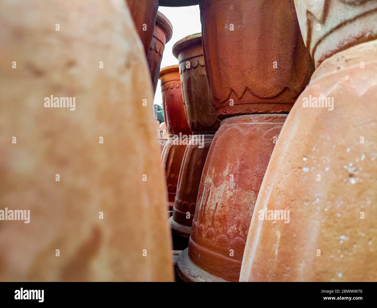 Flower pots. A variety of Earthen pots or clay pots for sale in the