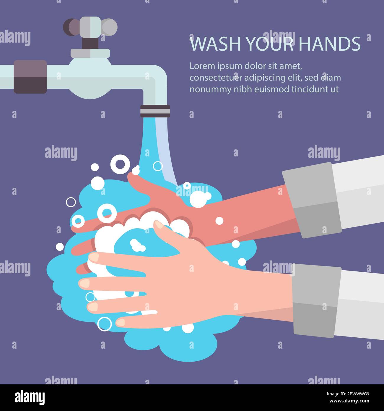 Washing hands with soap under water tap. Pandemic Stock Vector Image ...