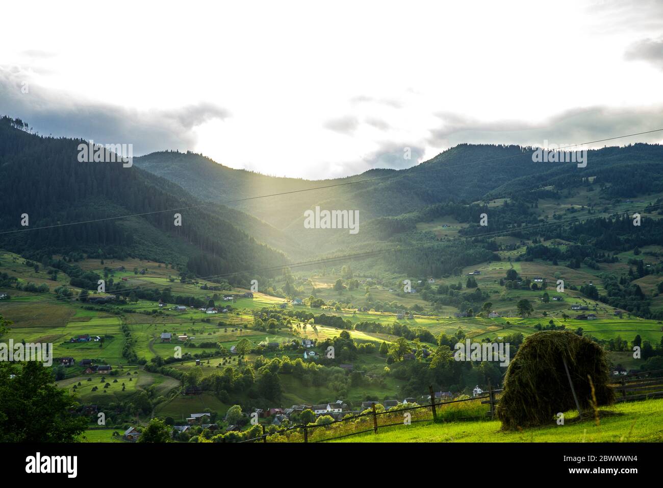 Sunset in the Carpathians. The Carpathians are a beautiful country of mountains. Carpathians are located in Ukraine. In the Carpathians, beautiful nat Stock Photo