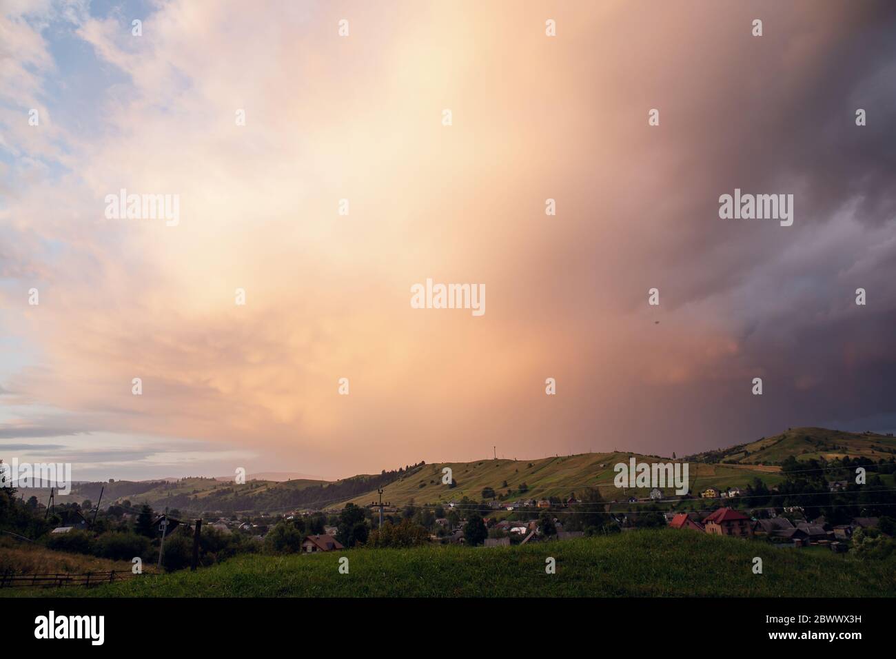 Sunset in the Carpathians. The Carpathians are a beautiful country of mountains. Carpathians are located in Ukraine. In the Carpathians, beautiful nat Stock Photo