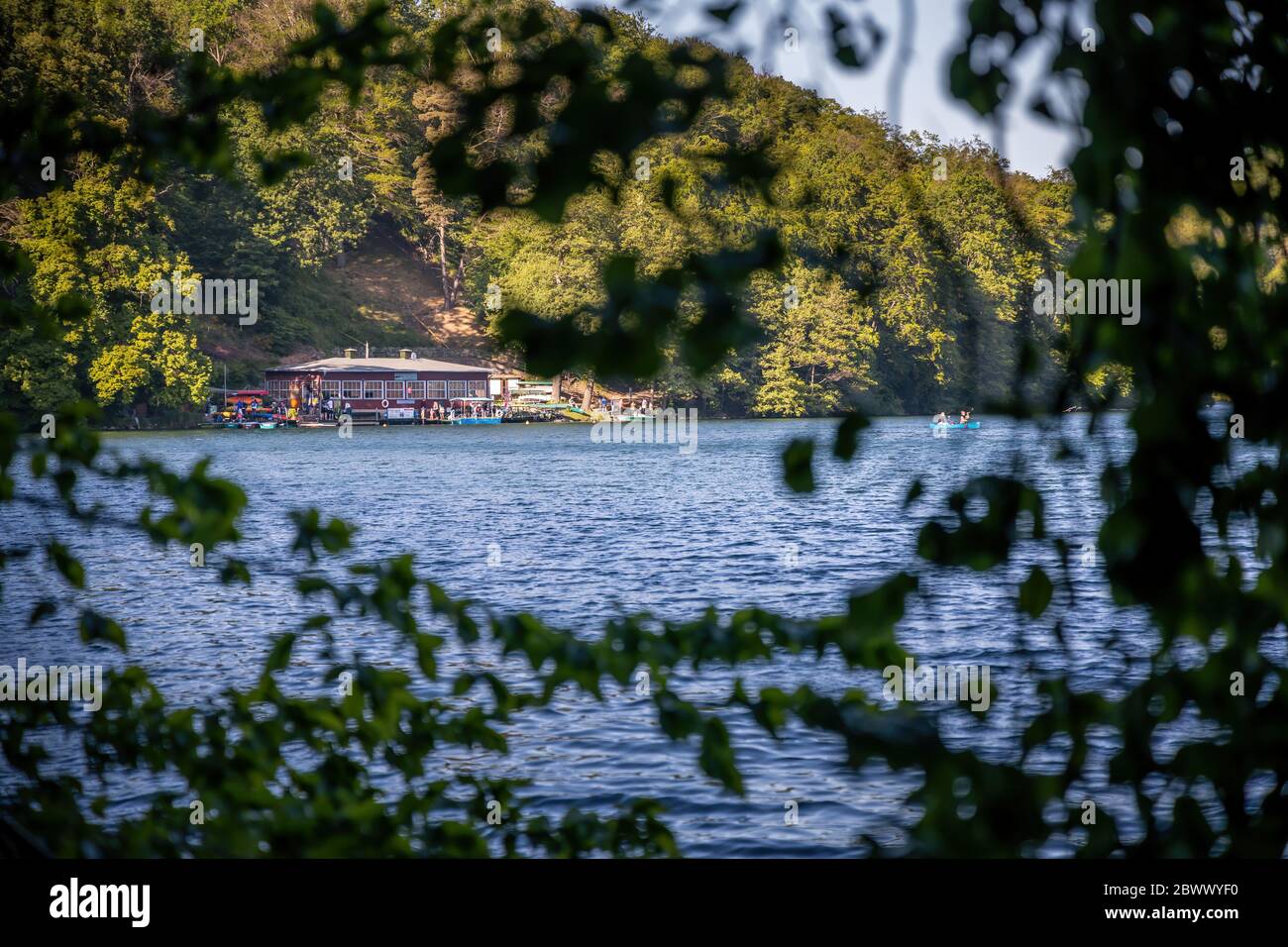 A boathouse at the Feldberger Seenlandschaft Stock Photo