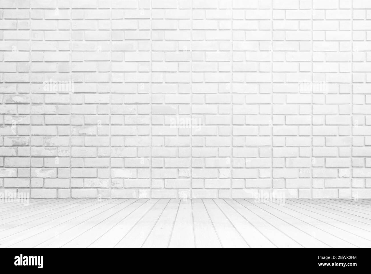 White Brick Room with Wooden Pavement Background Stock Photo Alamy