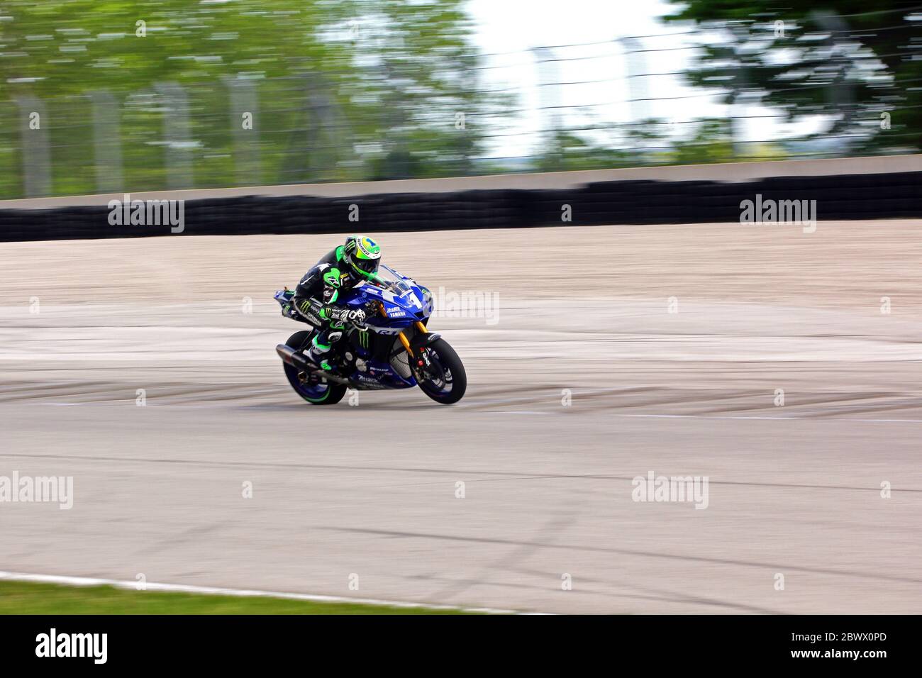 Elkhart Lake Wisconsin, May 2020: Motoamerica Superbikes Race. Cameron Beaubier is an American motorcycle racer. He rides a Yamaha YZF-R1 in the MotoA Stock Photo
