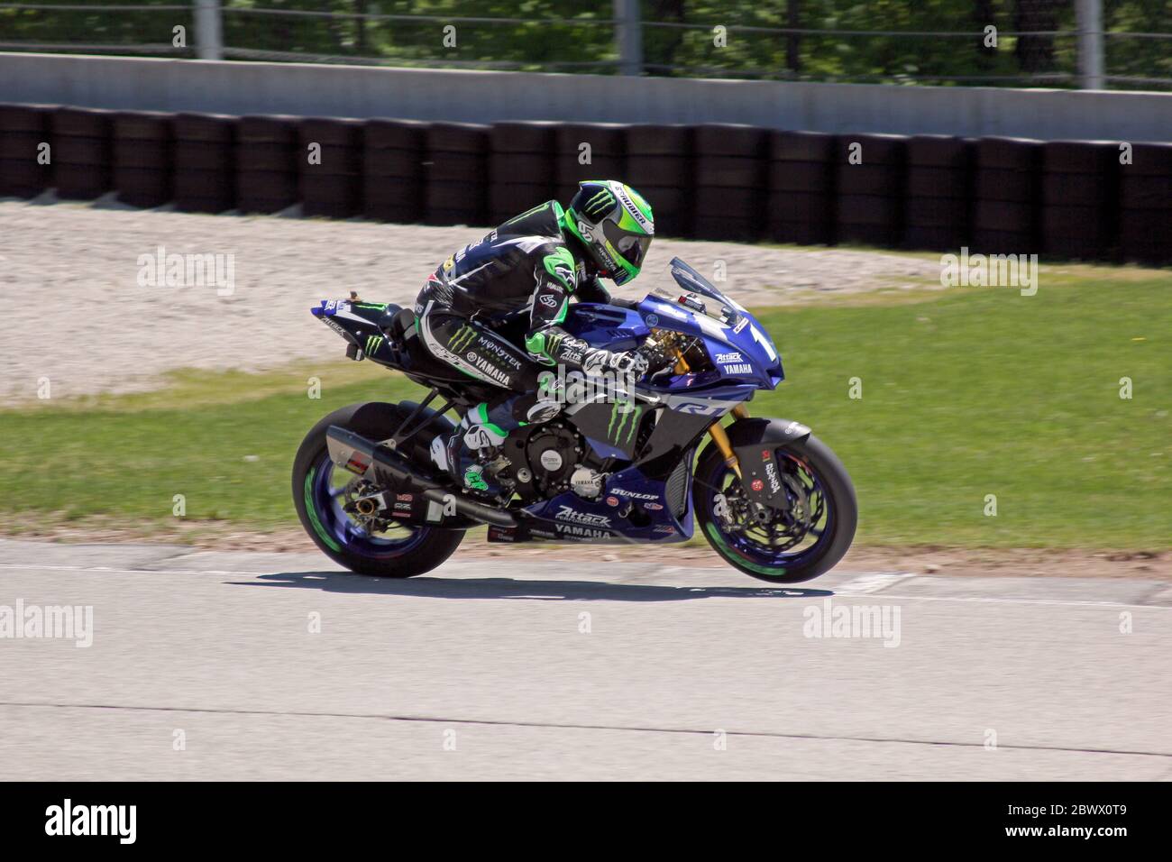 Elkhart Lake Wisconsin, May 2020: Motoamerica Superbikes Race. Cameron Beaubier is an American motorcycle racer. He rides a Yamaha YZF-R1 in the MotoA Stock Photo