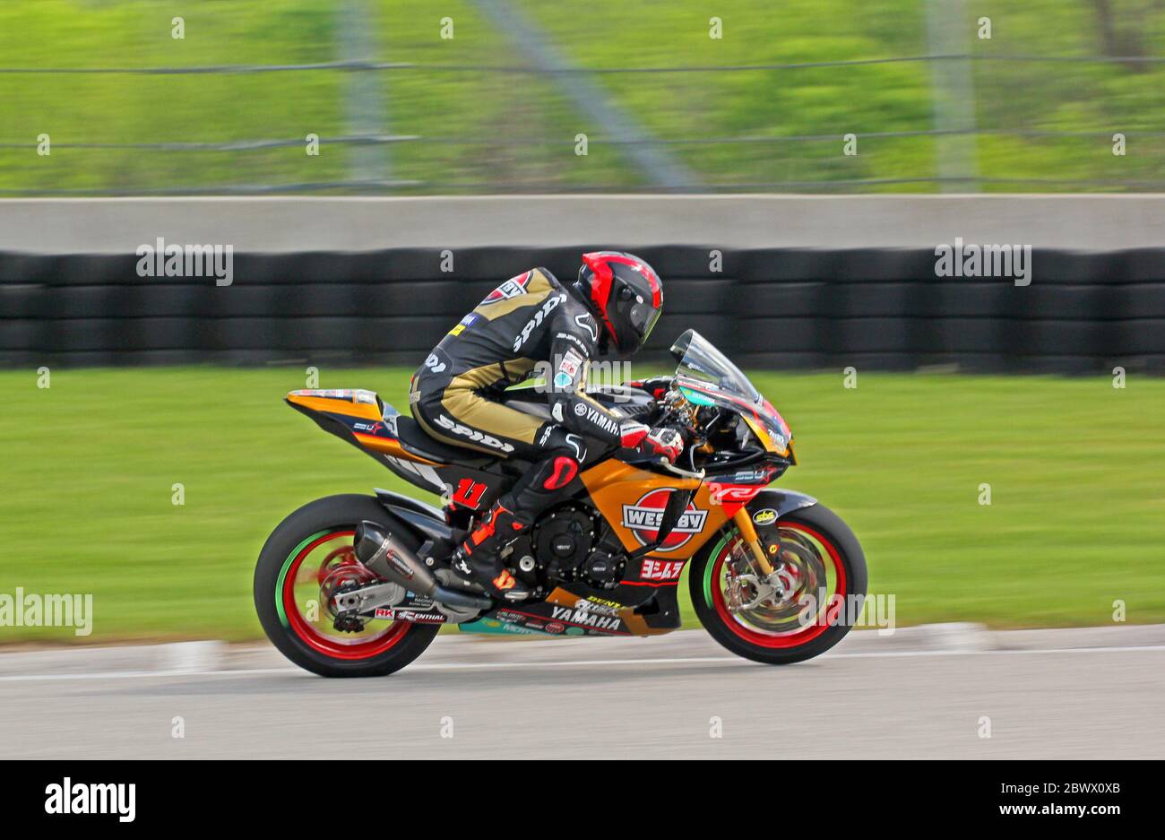 Elkhart Lake Wisconsin, May 2020: Motoamerica Superbikes Race. Mathew Scholtz, South African, Westby Racing team Stock Photo