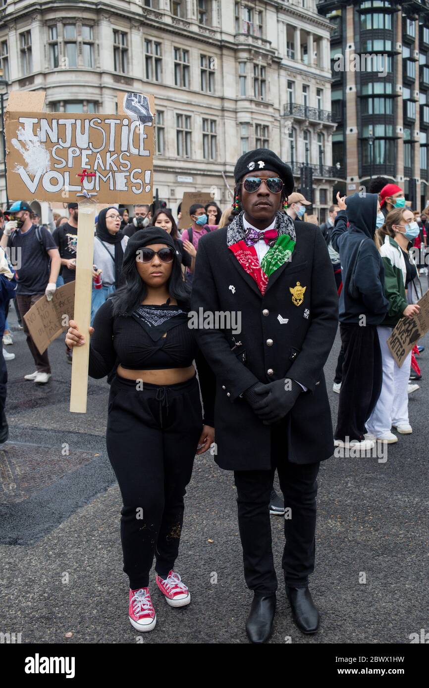 London UK 3rd June 2020 Protesters in Whitehall. against the killing of George Floyd. Credit: Thabo Jaiyesimi/Alamy Live News Stock Photo
