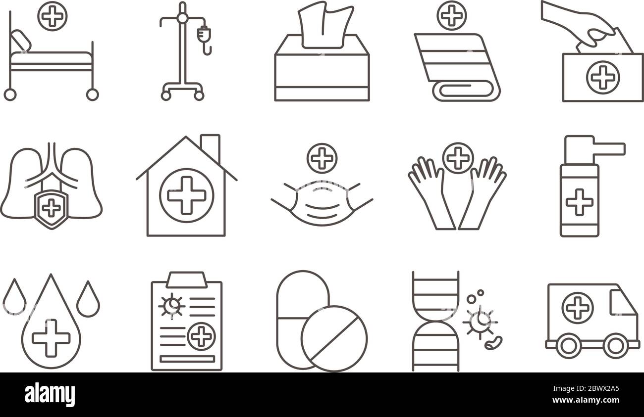 bundle of covid19 set icons Stock Vector