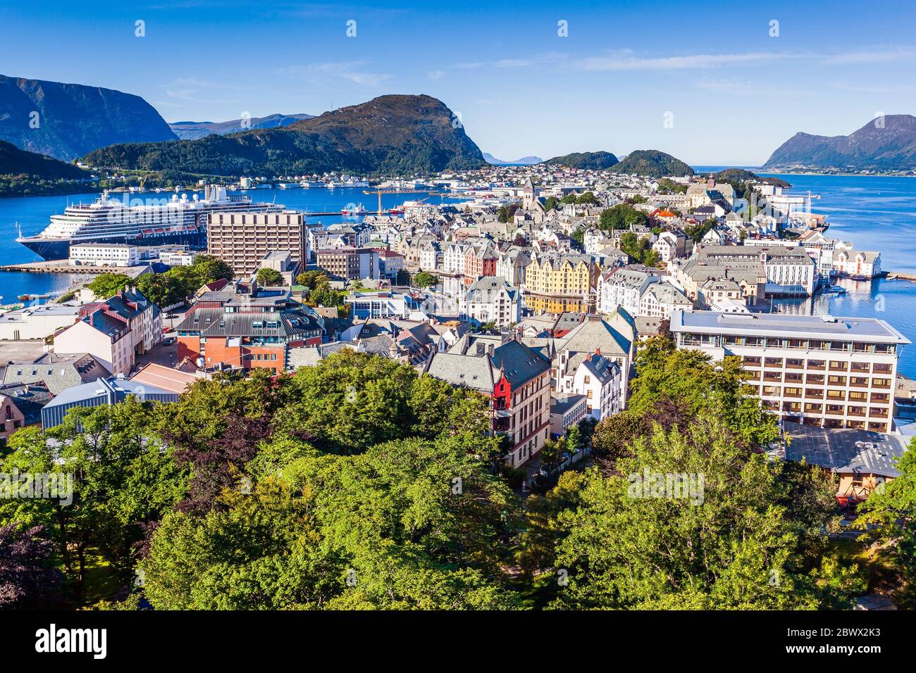 Alesund, Norway. View of the Art Nouveau town from above. Stock Photo