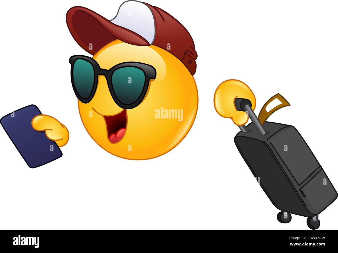 Hurrying Air traveler emoticon holding his passport and dragging a suitcase  Stock Vector Image & Art - Alamy