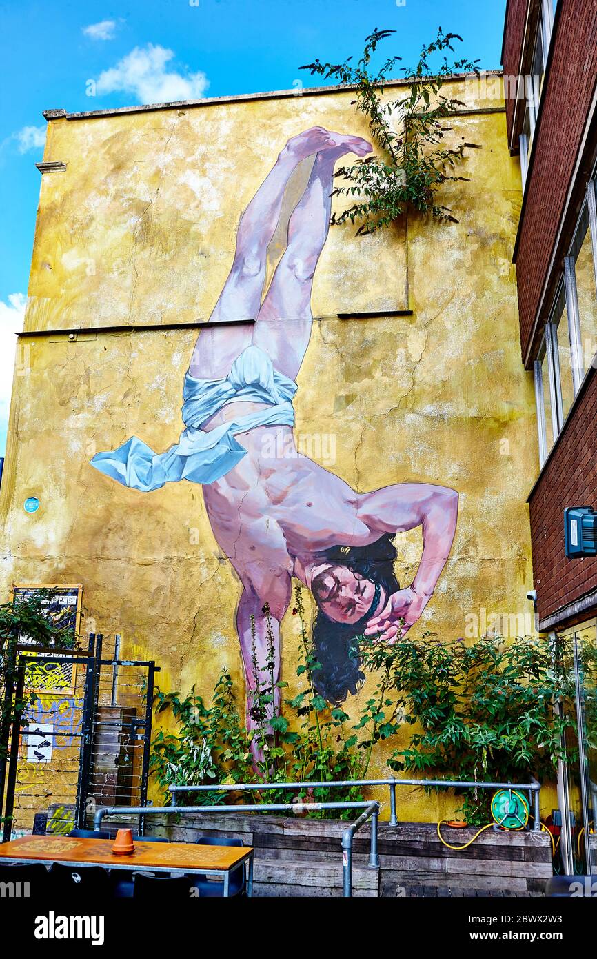 Cosmo Sarson's Breakdancing Messiah in Stokes Croft, Bristol, England UK Stock Photo