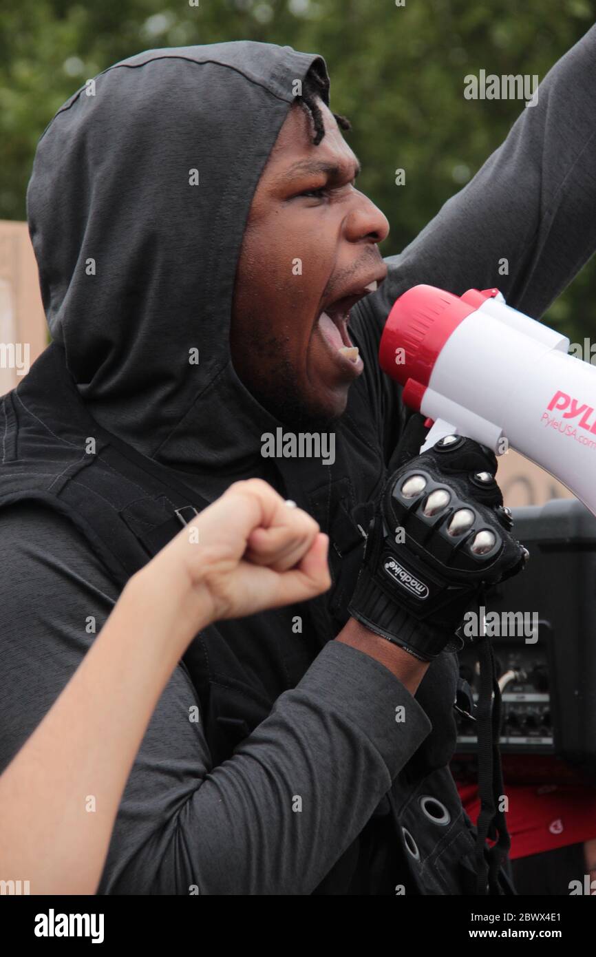 LONDON, UK - JUNE 3, 2020: Star Wars actor John Boyega speaks to protesters at Hyde Park Stock Photo