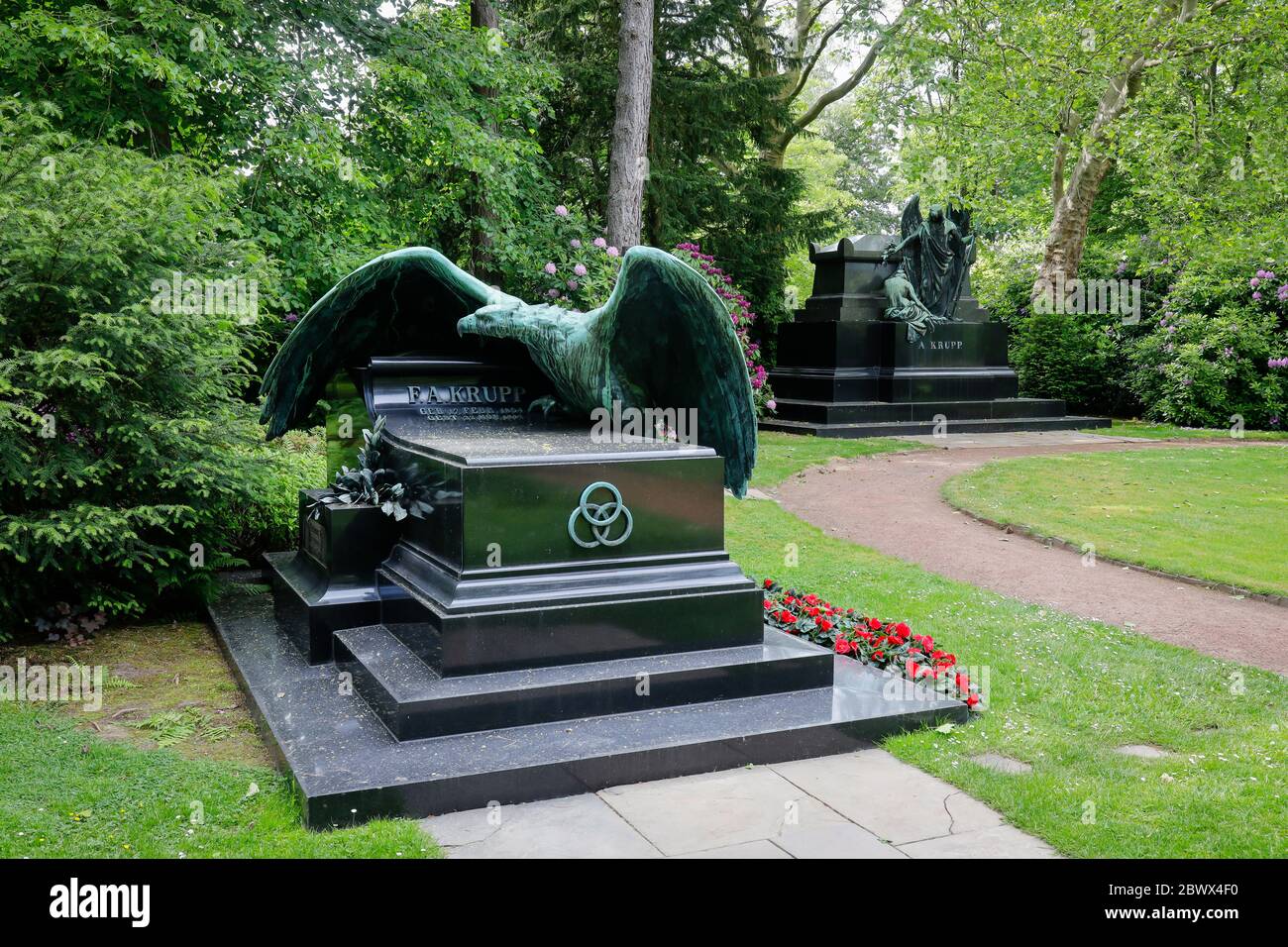Essen, Ruhrgebiet, North Rhine-Westphalia, Germany - Grave of Friedrich Alfred Krupp, family cemetery of the Krupp industrialist family, Bredeney ceme Stock Photo