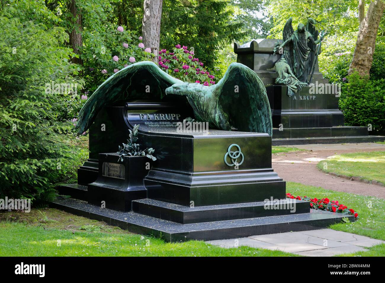 Essen, Ruhrgebiet, North Rhine-Westphalia, Germany - Grave of Friedrich Alfred Krupp, family cemetery of the Krupp industrialist family, Bredeney ceme Stock Photo