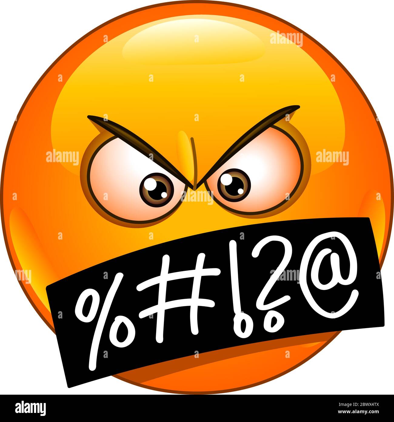Angry emoticon face with grawlixes symbols on mouth Stock Vector
