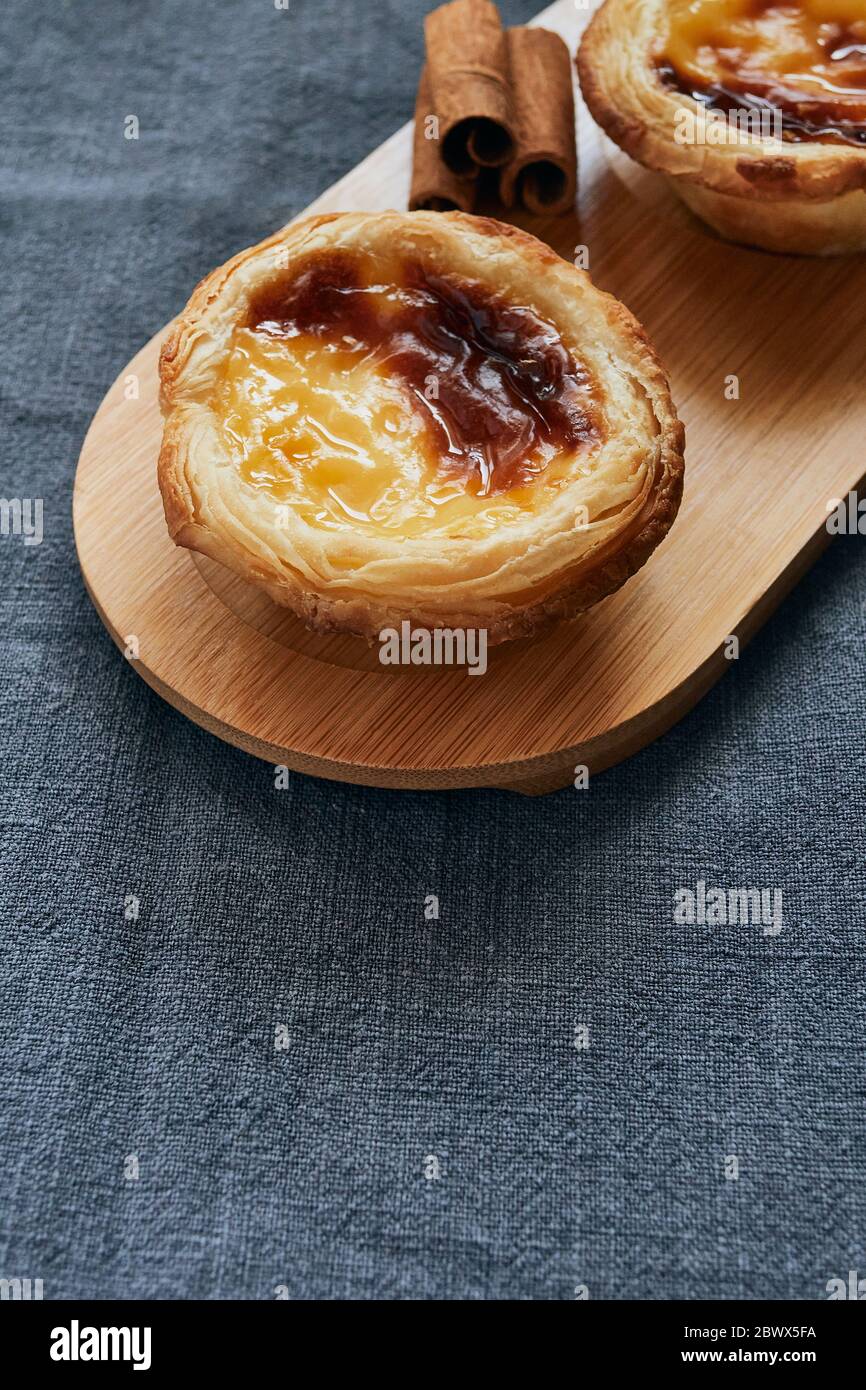 Pasteis de nata typical Portuguese dessert. Pastry concept Stock Photo