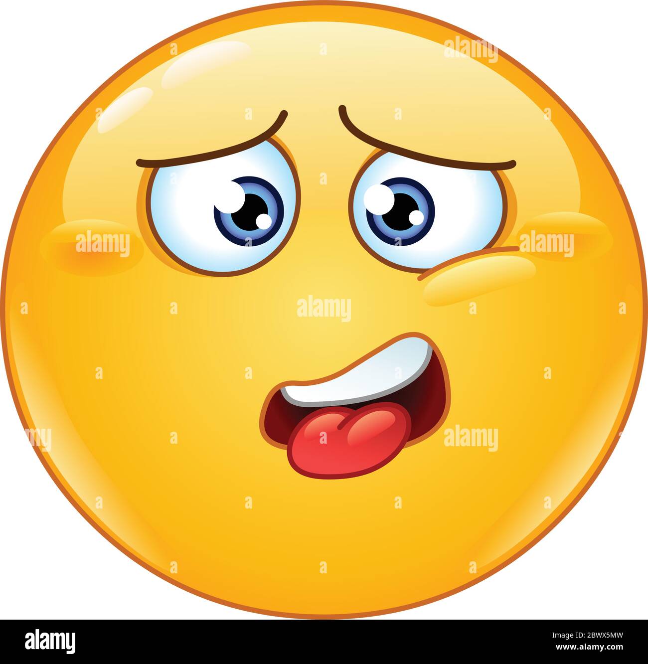 Drained, annoyed, tired, fed up with or be sick of emoticon having a tongue sticking out slightly Stock Vector