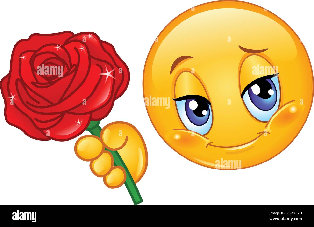 Emoticon giving a red rose Stock Vector