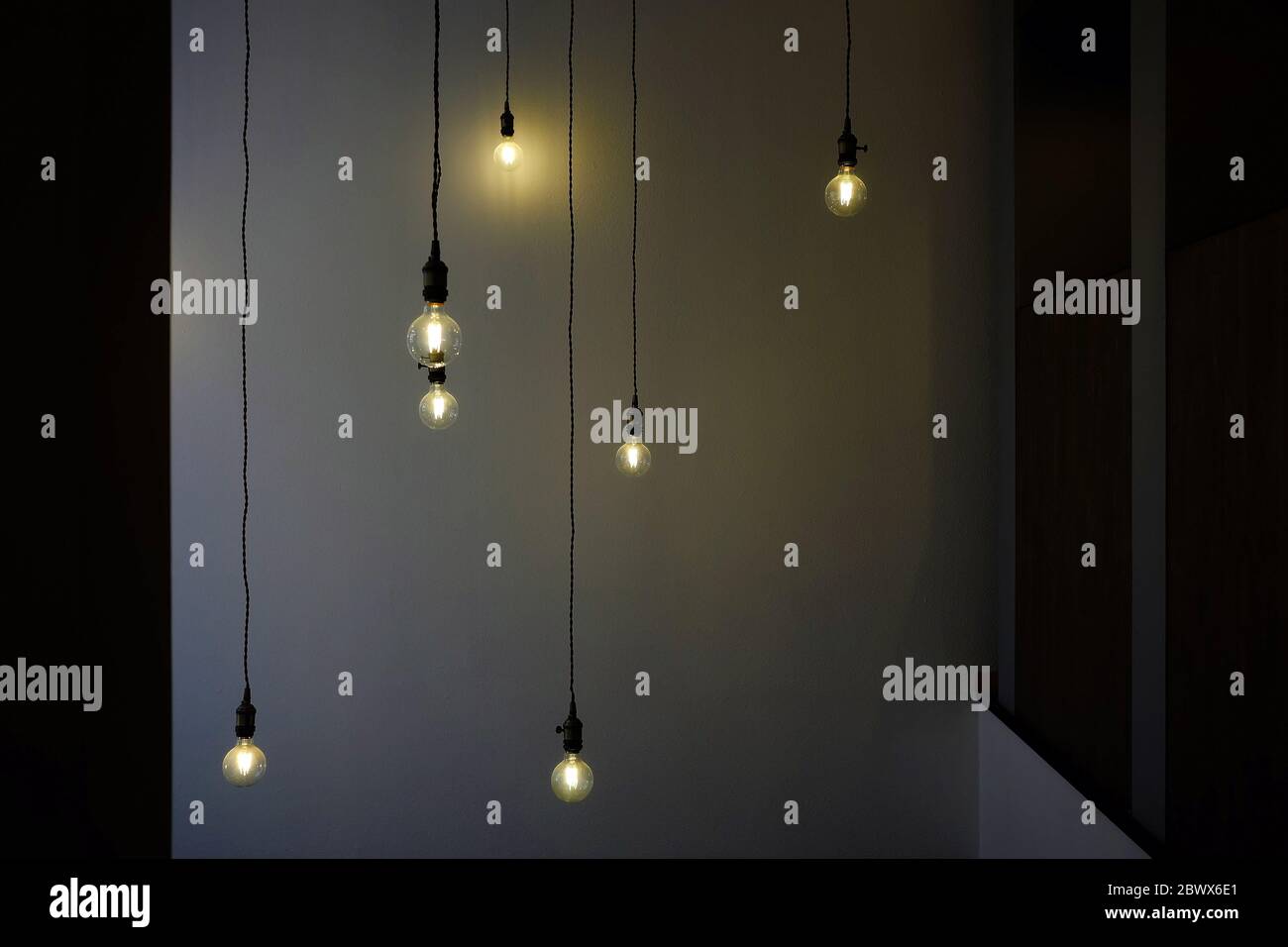 Light Bulbs Hanging from Ceiling Stock Photo Alamy