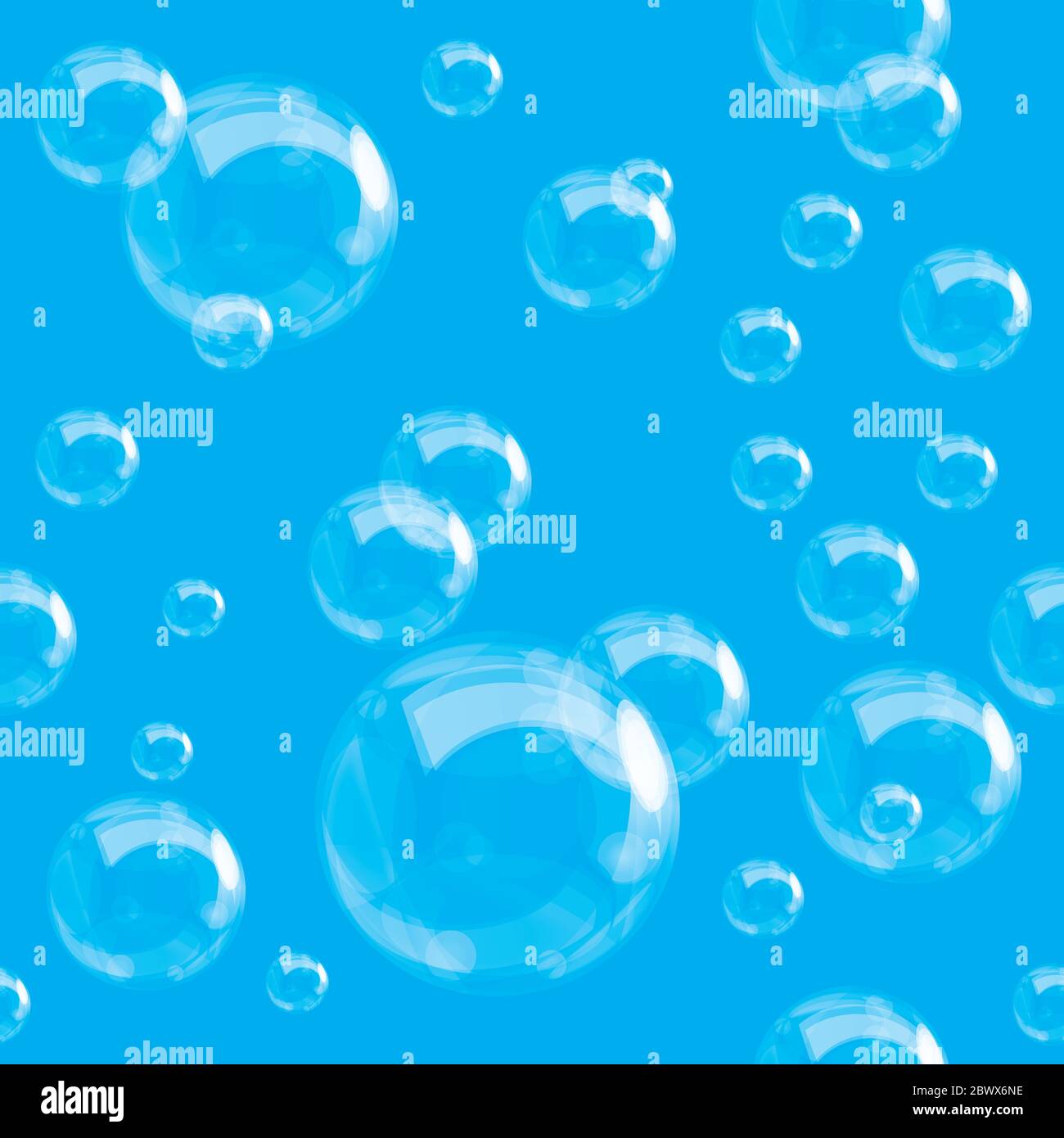 A pattern of realistic soap bubbles on a turquoisebackground. Seamless design, EPS10 vector format Stock Vector