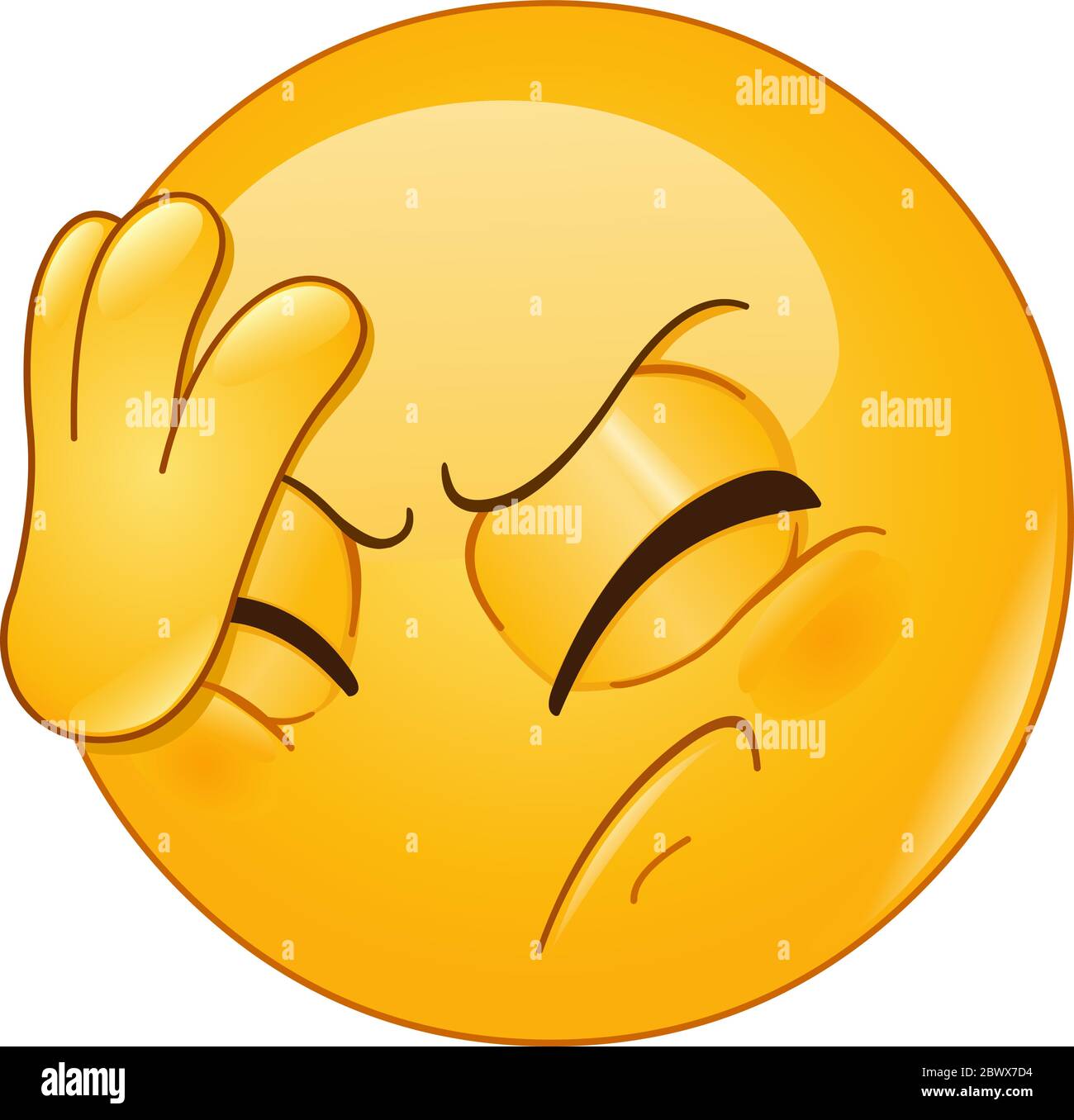 Emoticon placing hand on head. Face palm gesture. Stock Vector