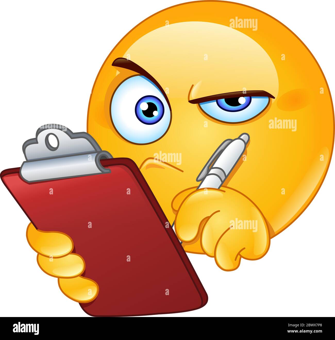 Emoticon inspecting with clipboard Stock Vector