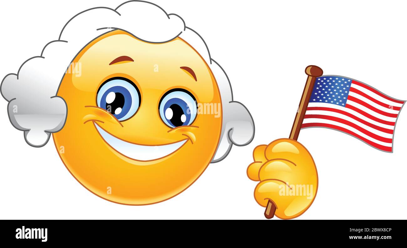 George Washington emoticon holding a flag of USA Stock Vector