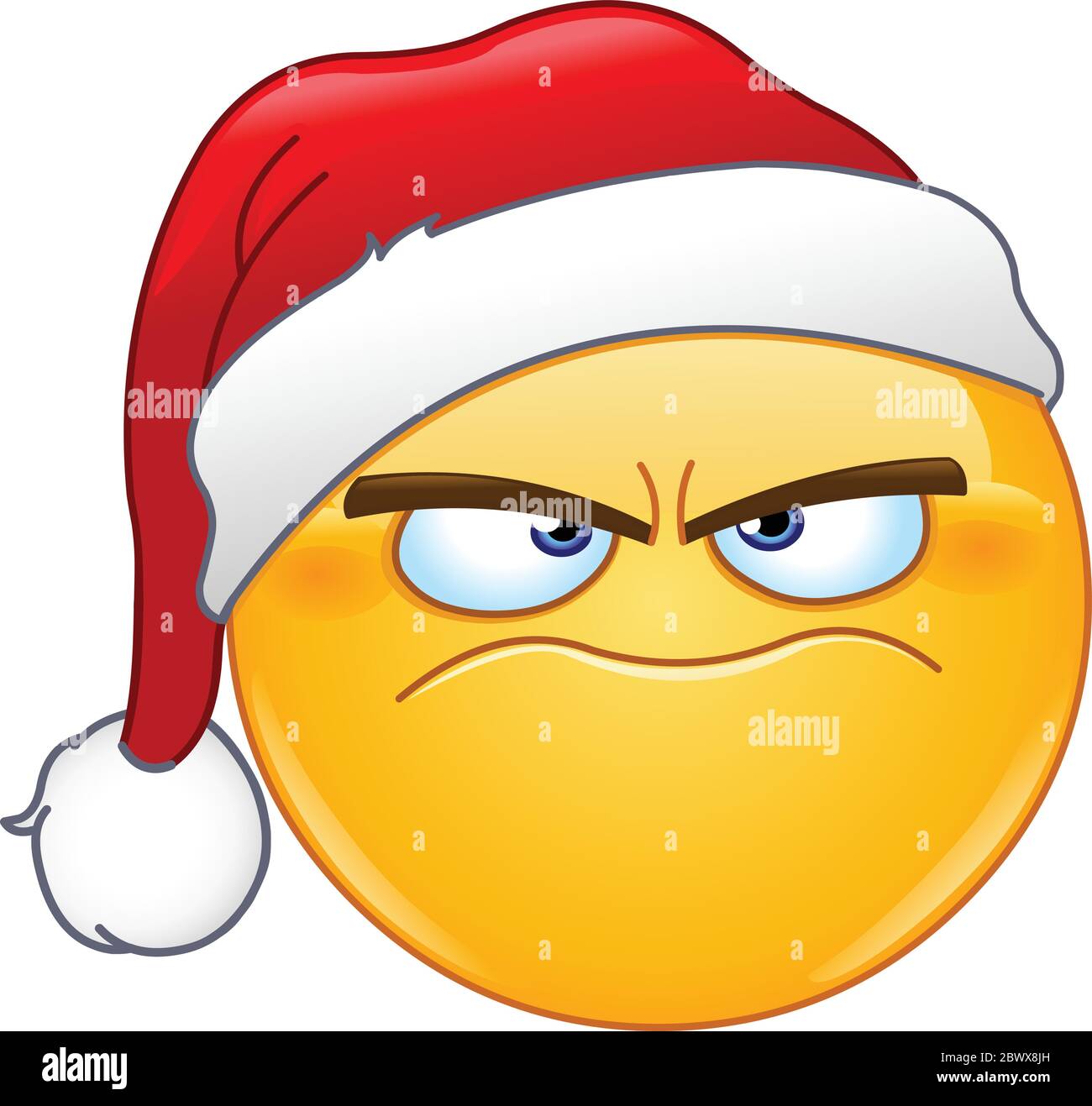 Grumpy angry emoji emoticon with Santa Claus hat celebrating Christmas Stock Vector
