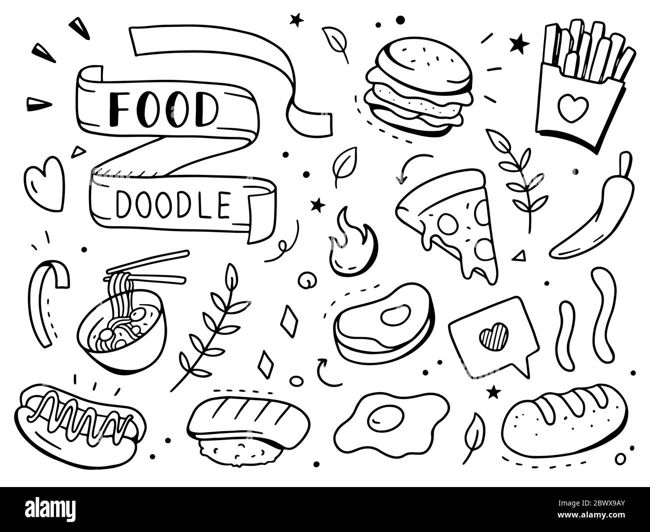 food doodle illustration. Doodle design concept Stock Vector