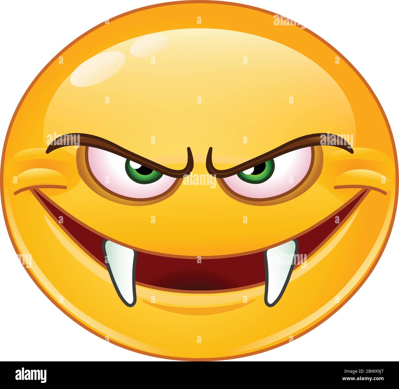 Evil emoji emoticon with fangs Stock Vector