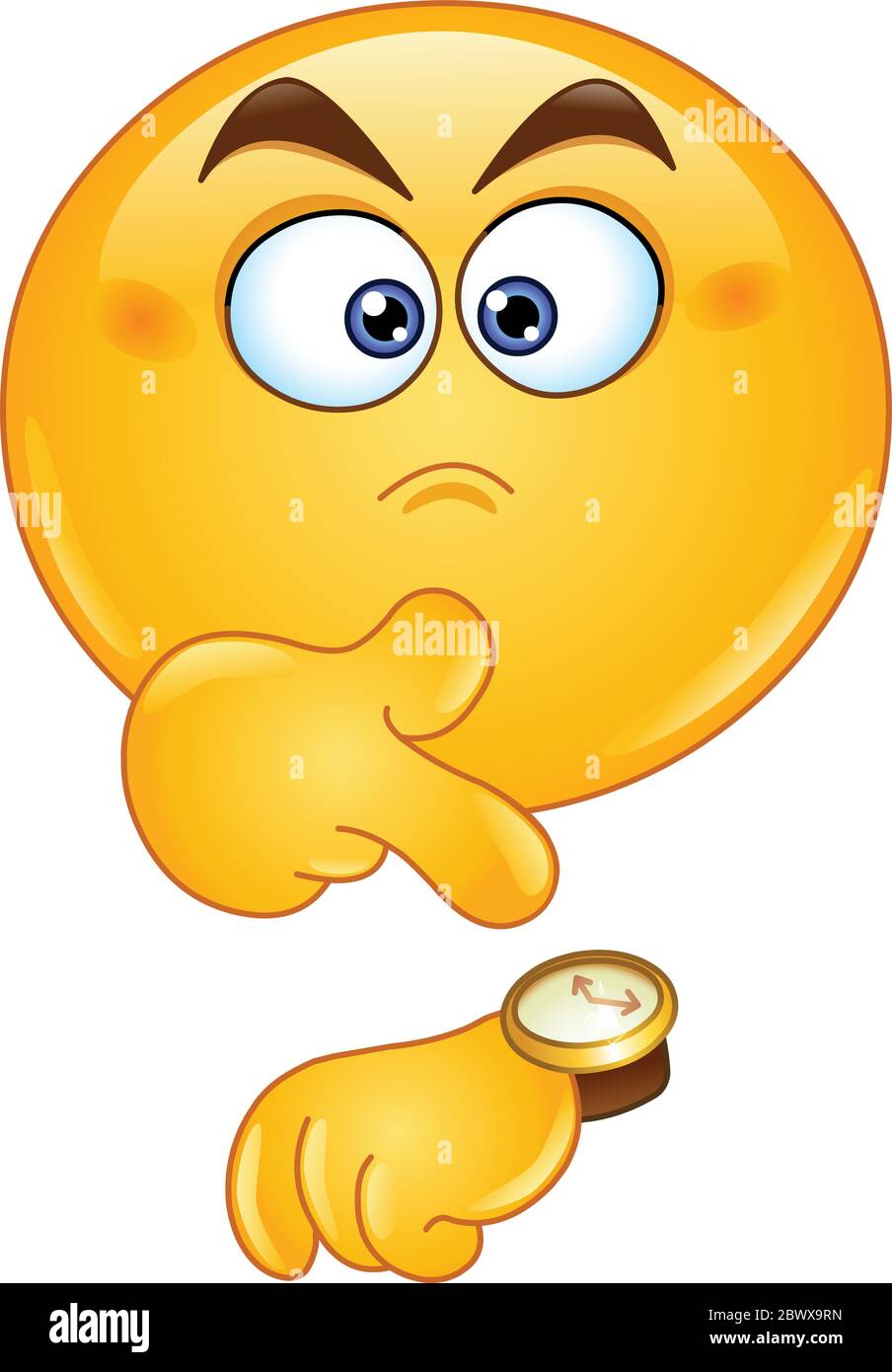 Emoticon pointing at watch Stock Vector