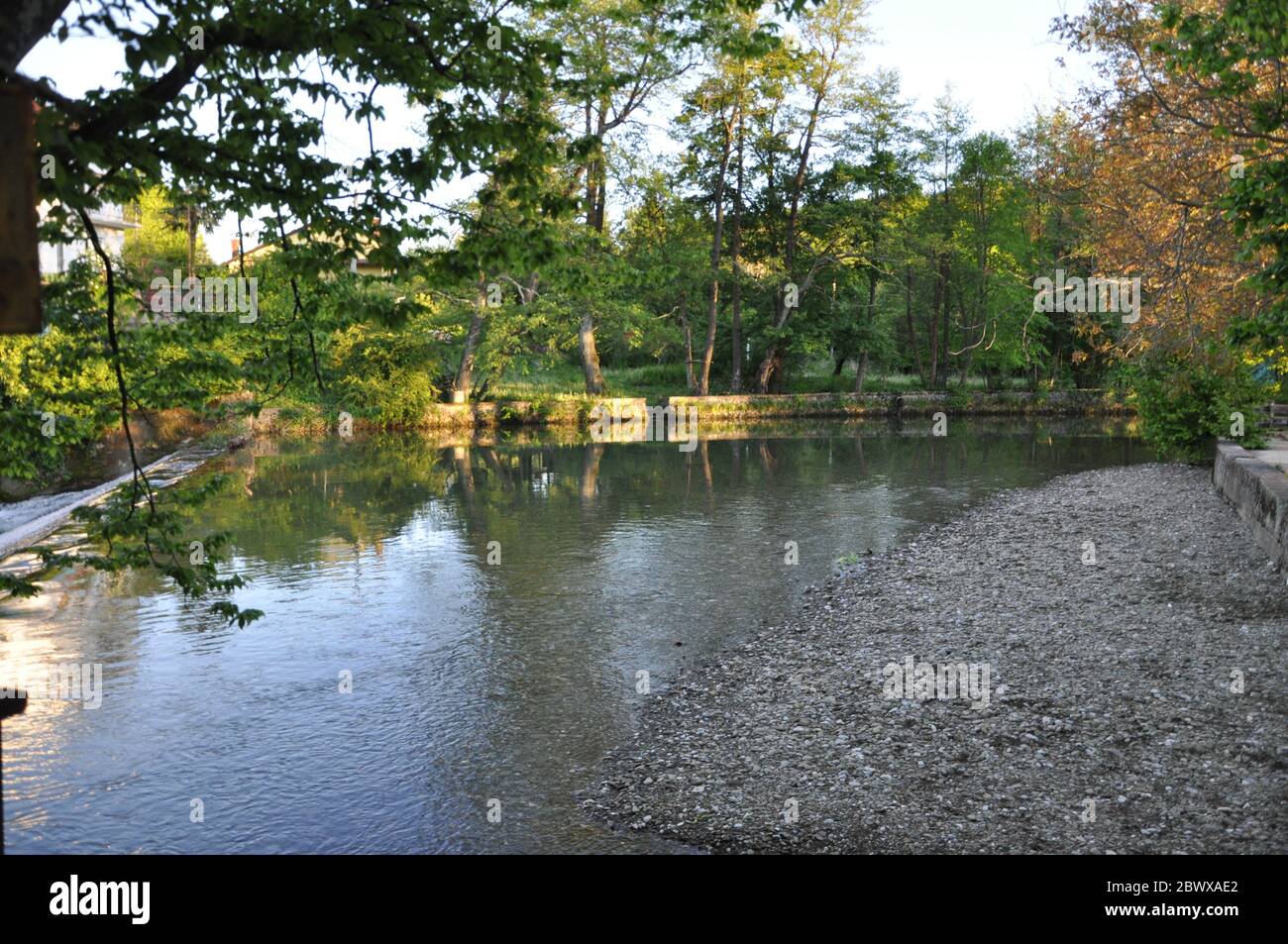 calm river environment background. Zen meditation landscape. Calm and spiritual nature environment. Stock Photo