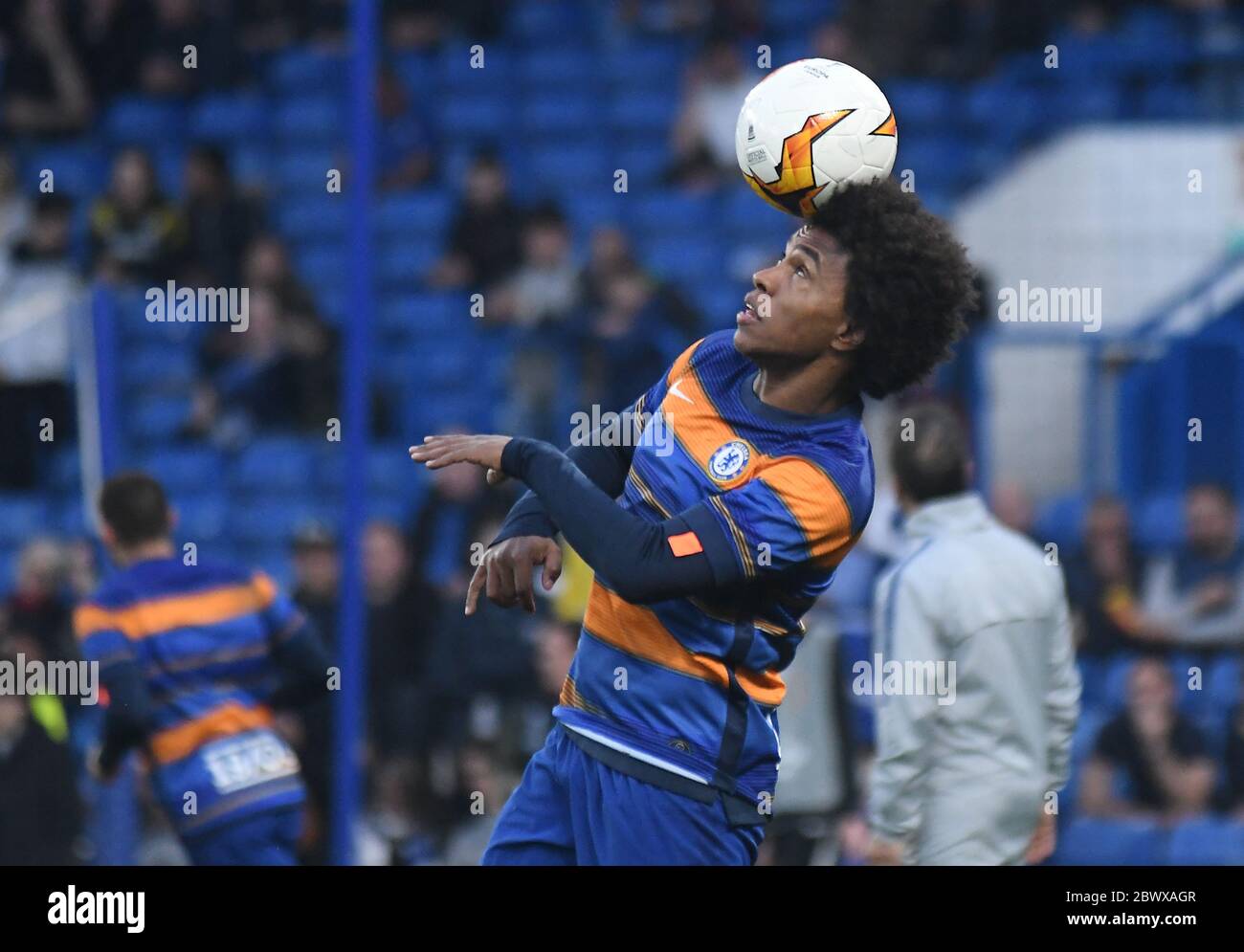 LONDON, ENGLAND - APRIL 18, 2019: Willian Borges da Silva of Chelsea pictured prior to the second leg of the 2018/19 UEFA Europa League Quarter-Finals game between Chelsea FC (England) and SK Slavia Praha (Czech Republic) at Stamford Bridge. Stock Photo