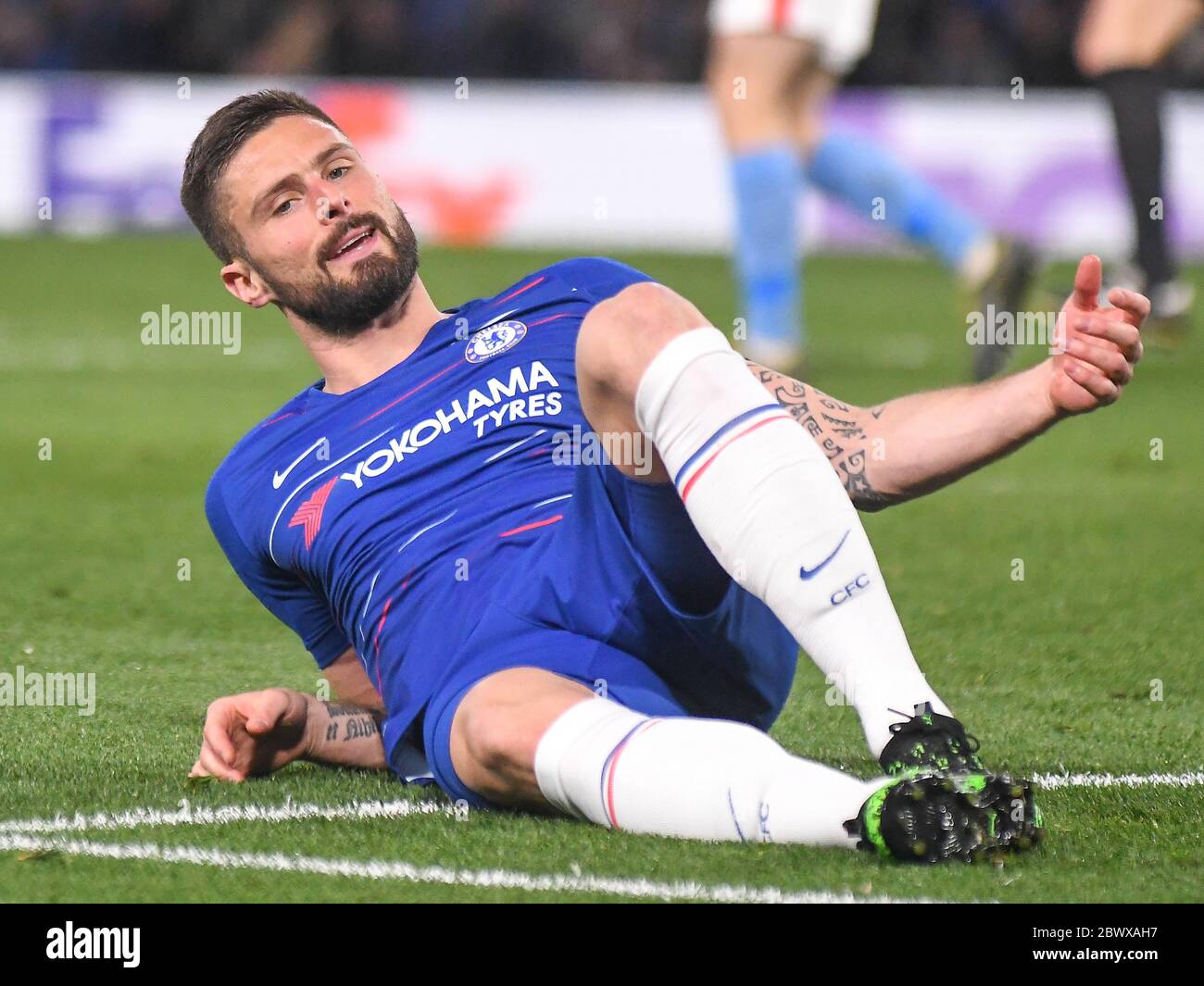 LONDON, ENGLAND - APRIL 18, 2019: Olivier Giroud of Chelsea pictured during the second leg of the 2018/19 UEFA Europa League Quarter-Finals game between Chelsea FC (England) and SK Slavia Praha (Czech Republic) at Stamford Bridge. Stock Photo