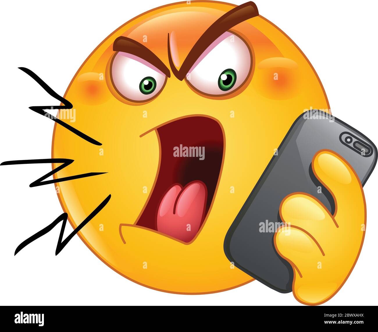 Angry emoji emoticon shouting on the phone Stock Vector