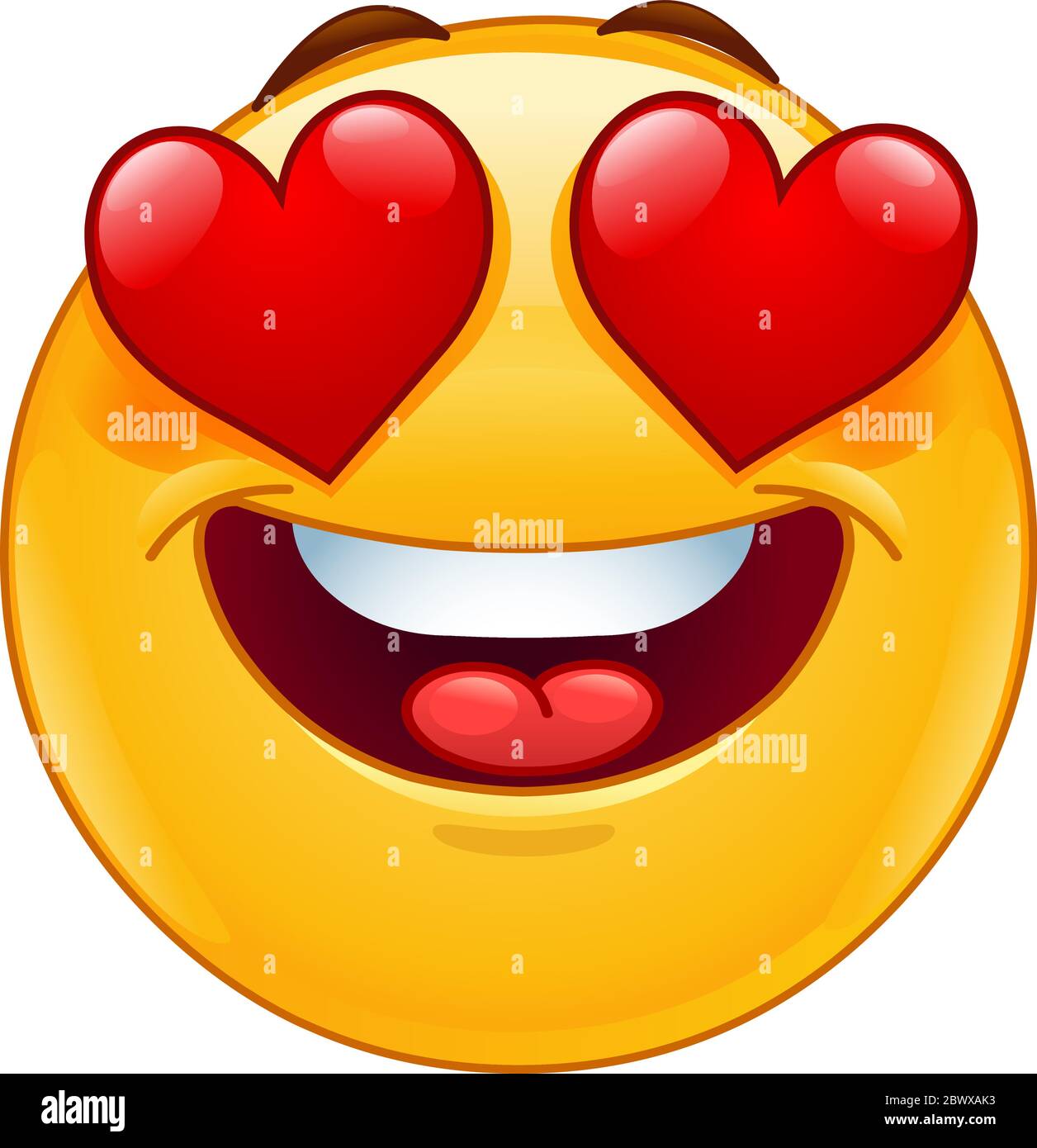 Smiling emoticon face with hearts instead of eyes as an expression of love Stock Vector